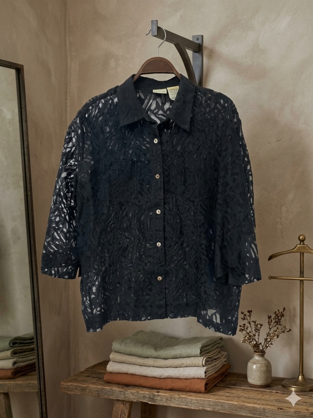 White Stag Black Lace Button-Front Shirt